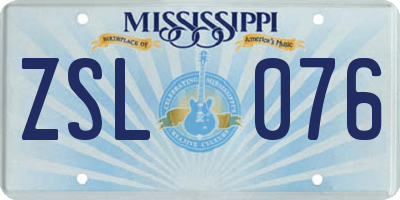 MS license plate ZSL076