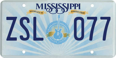MS license plate ZSL077
