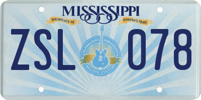 MS license plate ZSL078