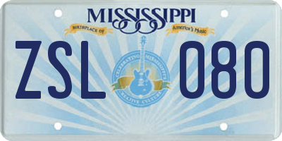 MS license plate ZSL080