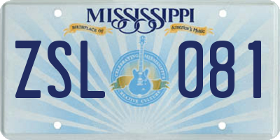 MS license plate ZSL081