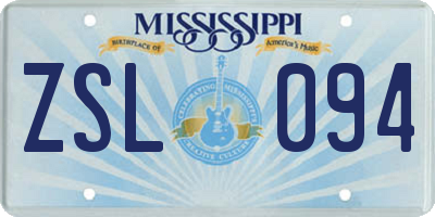 MS license plate ZSL094