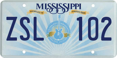 MS license plate ZSL102