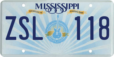 MS license plate ZSL118