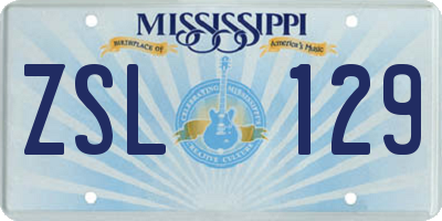 MS license plate ZSL129