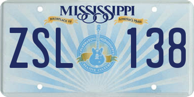 MS license plate ZSL138