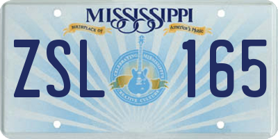 MS license plate ZSL165