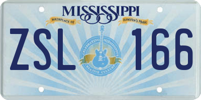 MS license plate ZSL166