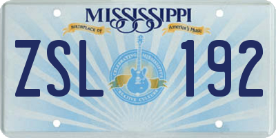 MS license plate ZSL192