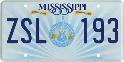 MS license plate ZSL193