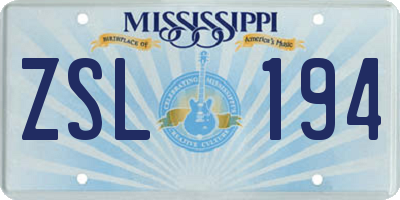MS license plate ZSL194