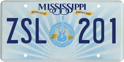 MS license plate ZSL201