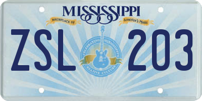 MS license plate ZSL203