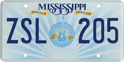 MS license plate ZSL205