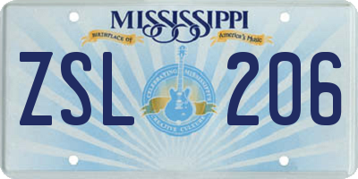 MS license plate ZSL206