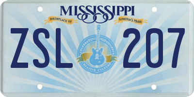 MS license plate ZSL207