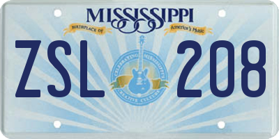 MS license plate ZSL208