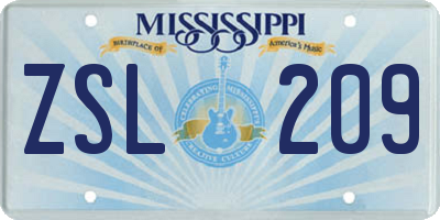 MS license plate ZSL209