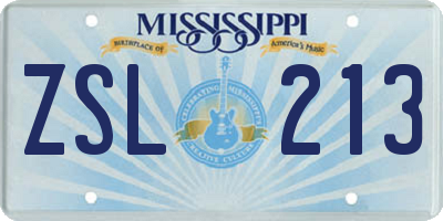 MS license plate ZSL213