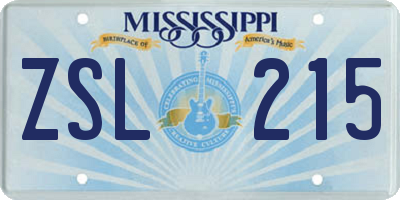 MS license plate ZSL215