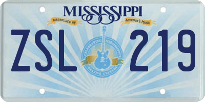 MS license plate ZSL219