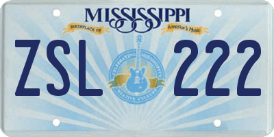 MS license plate ZSL222
