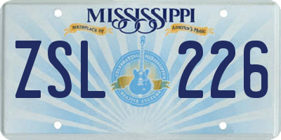 MS license plate ZSL226