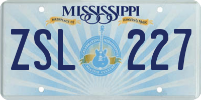 MS license plate ZSL227