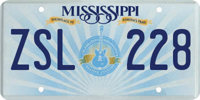 MS license plate ZSL228