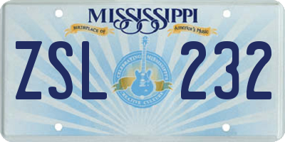 MS license plate ZSL232