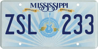 MS license plate ZSL233