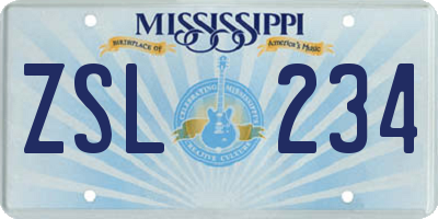 MS license plate ZSL234