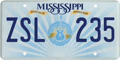 MS license plate ZSL235