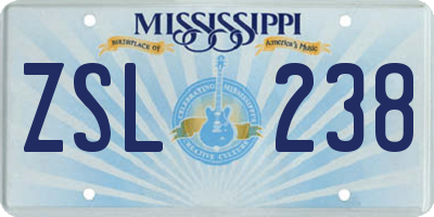 MS license plate ZSL238
