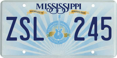 MS license plate ZSL245