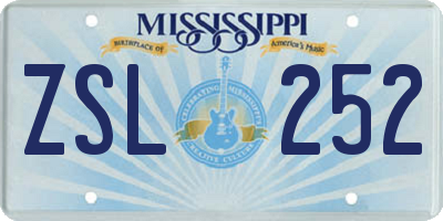MS license plate ZSL252