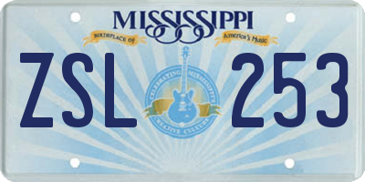 MS license plate ZSL253