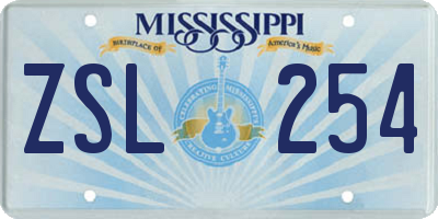 MS license plate ZSL254