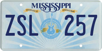 MS license plate ZSL257
