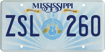 MS license plate ZSL260