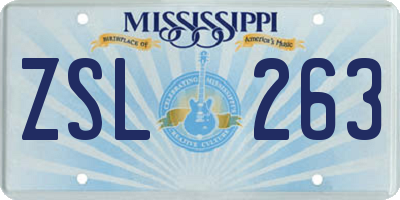 MS license plate ZSL263