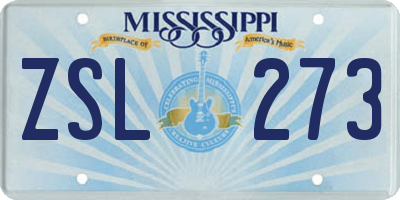 MS license plate ZSL273