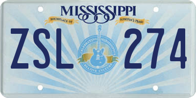 MS license plate ZSL274