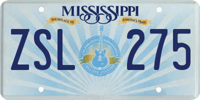 MS license plate ZSL275