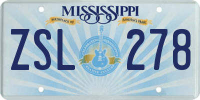 MS license plate ZSL278