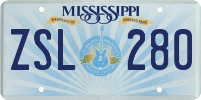 MS license plate ZSL280