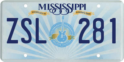 MS license plate ZSL281