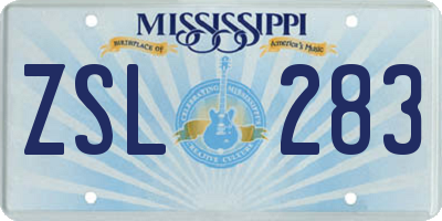 MS license plate ZSL283