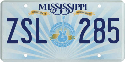 MS license plate ZSL285