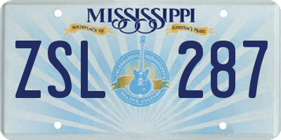 MS license plate ZSL287